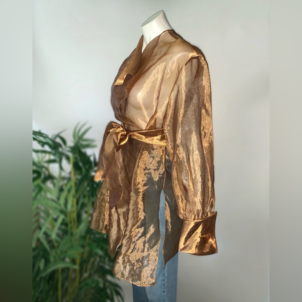 Vintage Metallic Bronze Wrap Blouse - Picture 13 of 16